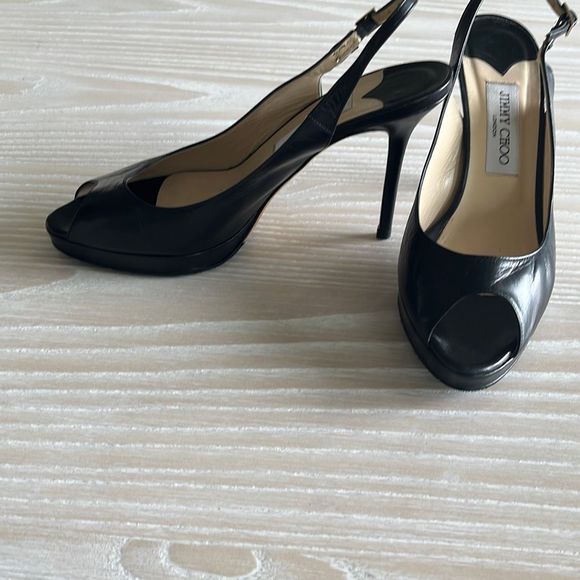 Jimmy Choo Nova Peep-Toe Leather Slingback Platform Pumps Black size 39 - Picture 4 of 14